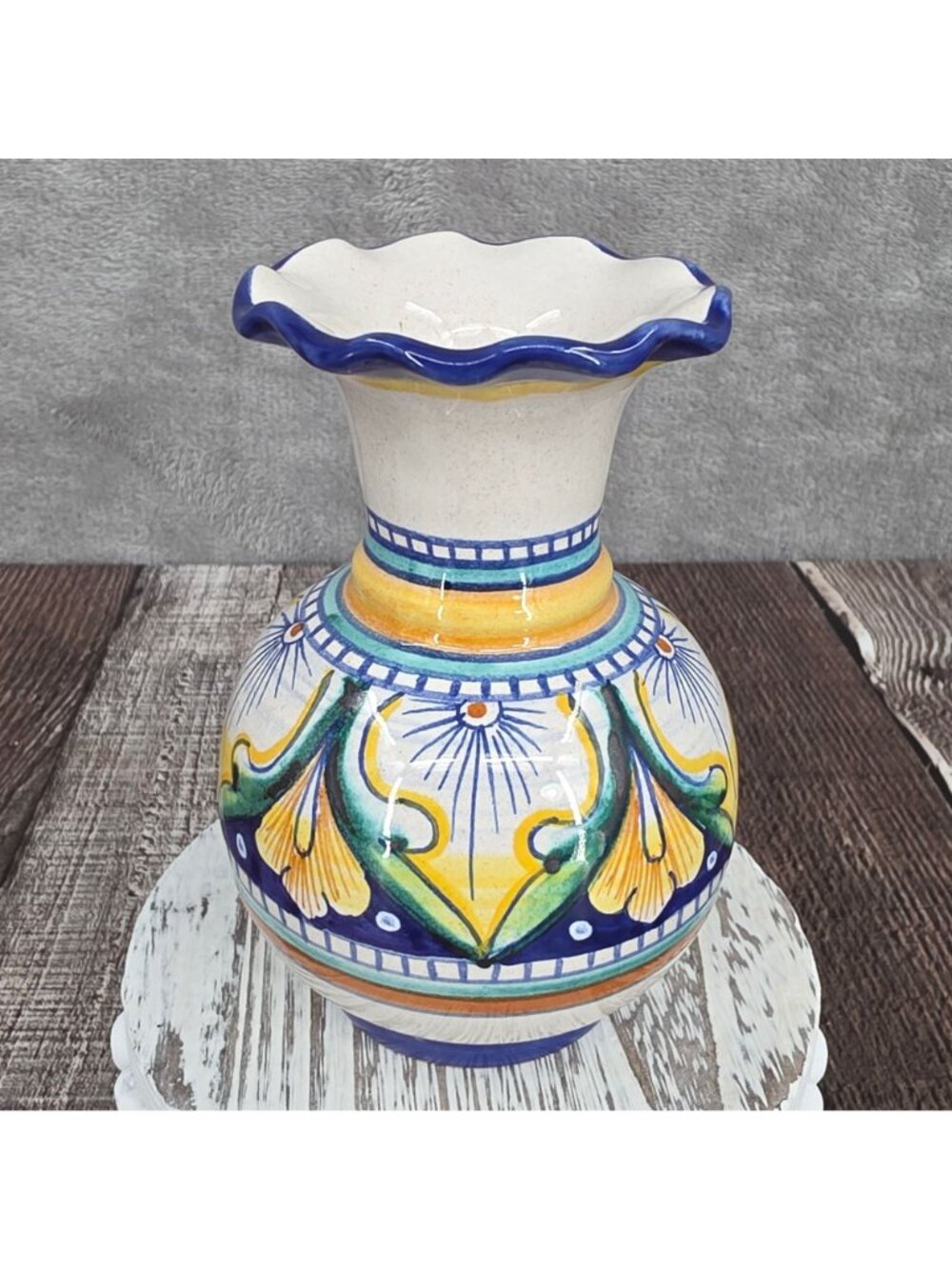 Italian Artisan Hand Painted Vase Folk Art Vintage Colorful Floral Marked Signed - Picture 3 of 10